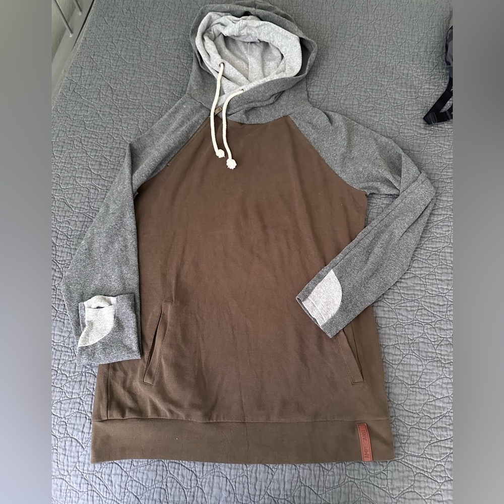 Ampersand Avenue pullover Olive Green and Gray Hooded Sweatshirt Light Weight
